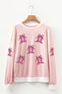 Western Sequin Boot Motif Striped Long Sleeve Graphic Tee