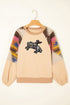 Western Sequin Bronco Graphic Print Sleeve Sweatshirt