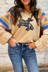 Western Sequin Bronco Graphic Print Sleeve Sweatshirt