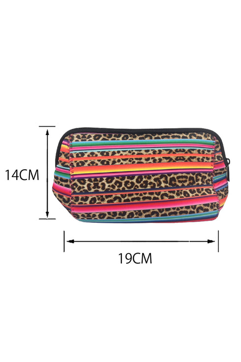 Western Serape Leopard Print Patchwork Zipper Makeup Bag
