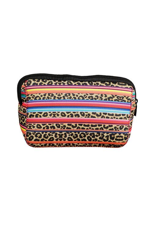 Western Serape Leopard Print Patchwork Zipper Makeup Bag