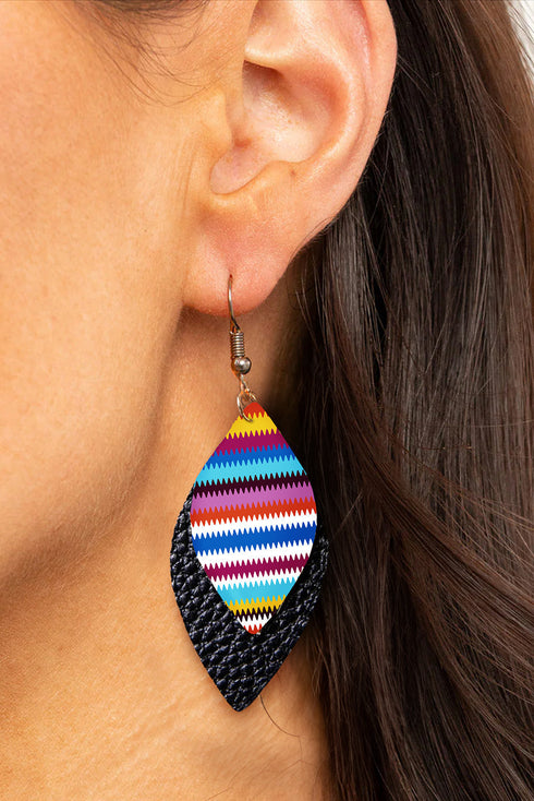 Western Serape Patterned Leather Leaf Drop Earrings