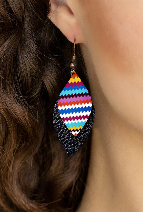 Western Serape Patterned Leather Leaf Drop Earrings