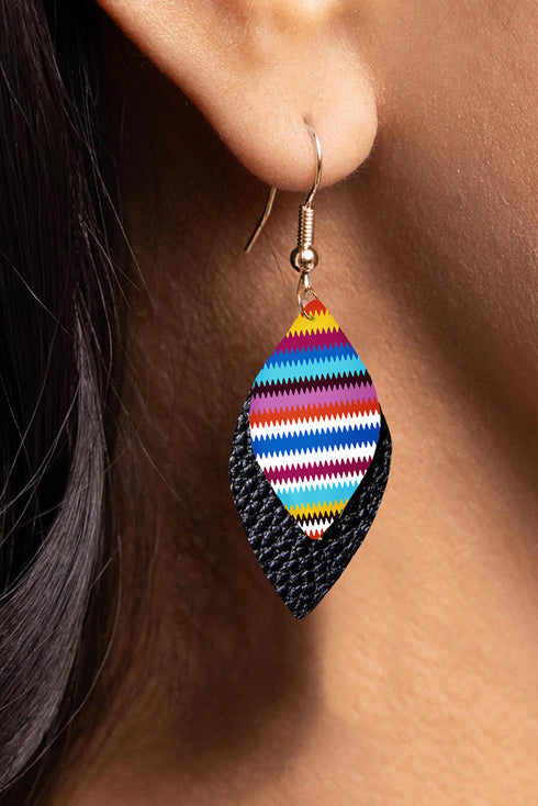 Western Serape Patterned Leather Leaf Drop Earrings