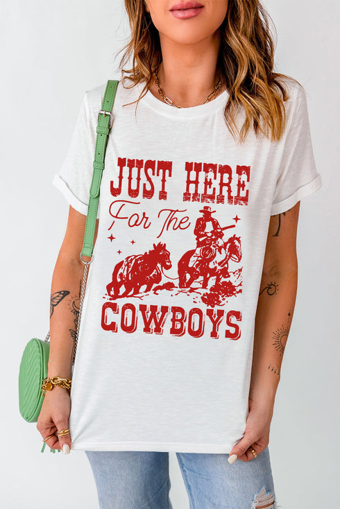 Western Slogan Print Crew Neck Cuffed Sleeve Graphic Tee
