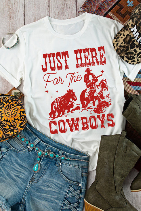 Western Slogan Print Crew Neck Cuffed Sleeve Graphic Tee