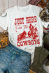 Western Slogan Print Crew Neck Cuffed Sleeve Graphic Tee