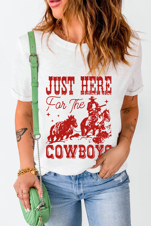 Western Slogan Print Crew Neck Cuffed Sleeve Graphic Tee