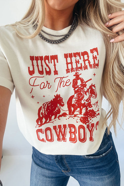 Western Slogan Print Crew Neck Cuffed Sleeve Graphic Tee