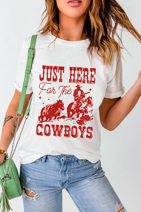 Western Slogan Print Crew Neck Cuffed Sleeve Graphic Tee