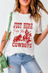 Western Slogan Print Crew Neck Cuffed Sleeve Graphic Tee