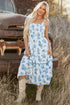 Western Smocked Knot Shoulder Sleeveless Long Floral Dress