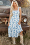 Western Smocked Knot Shoulder Sleeveless Long Floral Dress