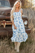 Western Smocked Knot Shoulder Sleeveless Long Floral Dress