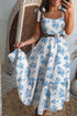 Western Smocked Knot Shoulder Sleeveless Long Floral Dress