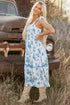 Western Smocked Knot Shoulder Sleeveless Long Floral Dress