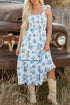 Western Smocked Knot Shoulder Sleeveless Long Floral Dress