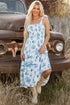 Western Smocked Knot Shoulder Sleeveless Long Floral Dress