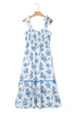 Western Smocked Knot Shoulder Sleeveless Long Floral Dress