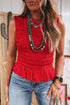 Western Solid Smocked Ruffle Hem Slim Fit Tank Top