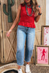 Western Solid Smocked Ruffle Hem Slim Fit Tank Top