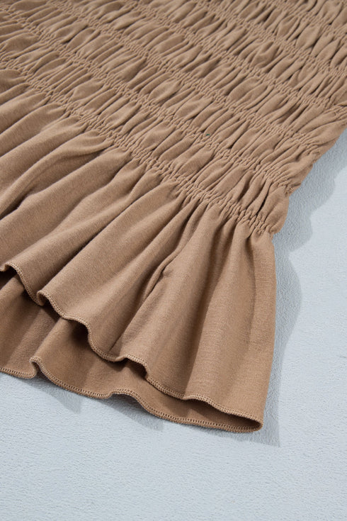 Western Solid Smocked Ruffle Hem Slim Fit Tank Top