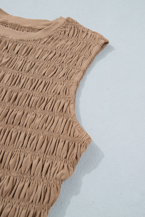 Western Solid Smocked Ruffle Hem Slim Fit Tank Top