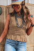 Western Solid Smocked Ruffle Hem Slim Fit Tank Top