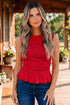 Western Solid Smocked Ruffle Hem Slim Fit Tank Top