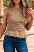 Western Solid Smocked Ruffle Hem Slim Fit Tank Top