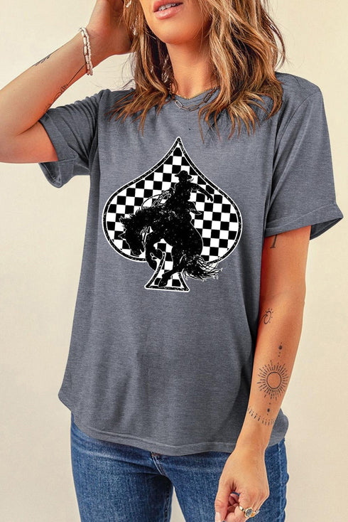 Western Spades Checkerboard Print Oversized Graphic Tee