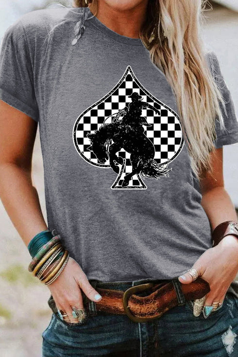 Western Spades Checkerboard Print Oversized Graphic Tee