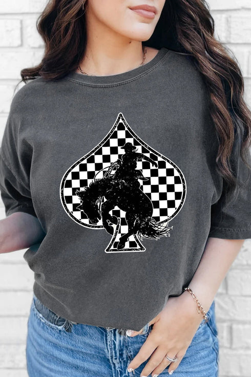 Western Spades Checkerboard Print Oversized Graphic Tee