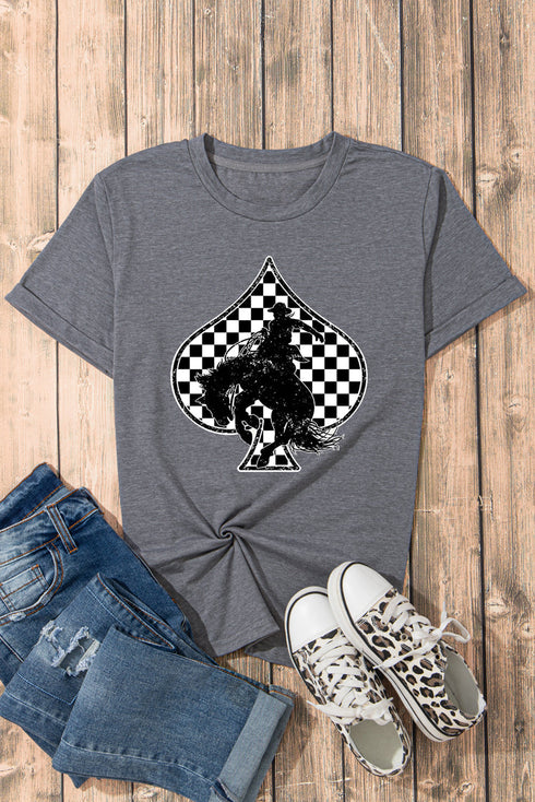 Western Spades Checkerboard Print Oversized Graphic Tee