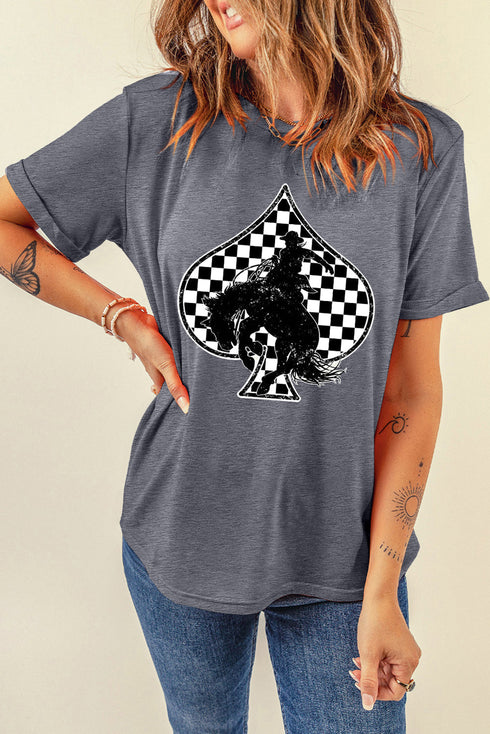 Western Spades Checkerboard Print Oversized Graphic Tee