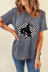 Western Spades Checkerboard Print Oversized Graphic Tee