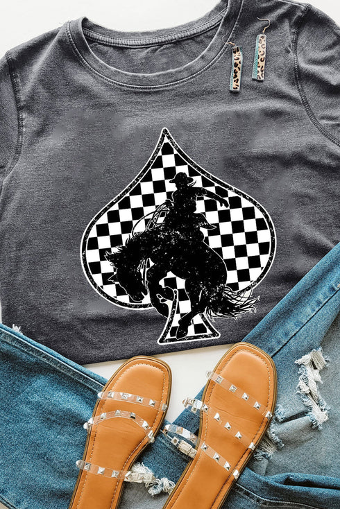 Western Spades Checkerboard Print Oversized Graphic Tee