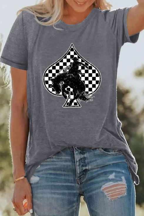 Western Spades Checkerboard Print Oversized Graphic Tee