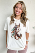 Western Spirit Horse And Geometric Graphic Crewneck Tee