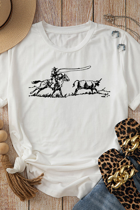 Western Spirit Rodeo Graphic Print Crew Neck Tee