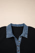 Western Spliced Denim Patchwork Button Polo Tee