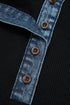 Western Spliced Denim Patchwork Button Polo Tee