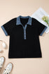 Western Spliced Denim Patchwork Button Polo Tee