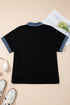 Western Spliced Denim Patchwork Button Polo Tee