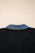 Western Spliced Denim Patchwork Button Polo Tee