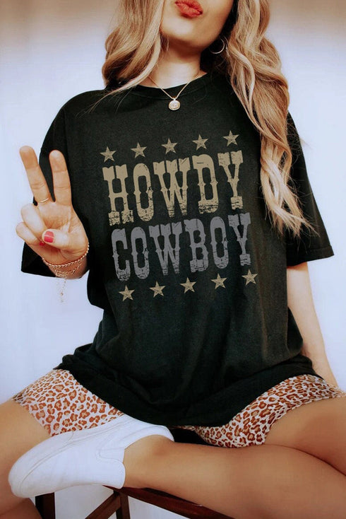 Western Star Lettering Graphic Print Loose Fit Tee