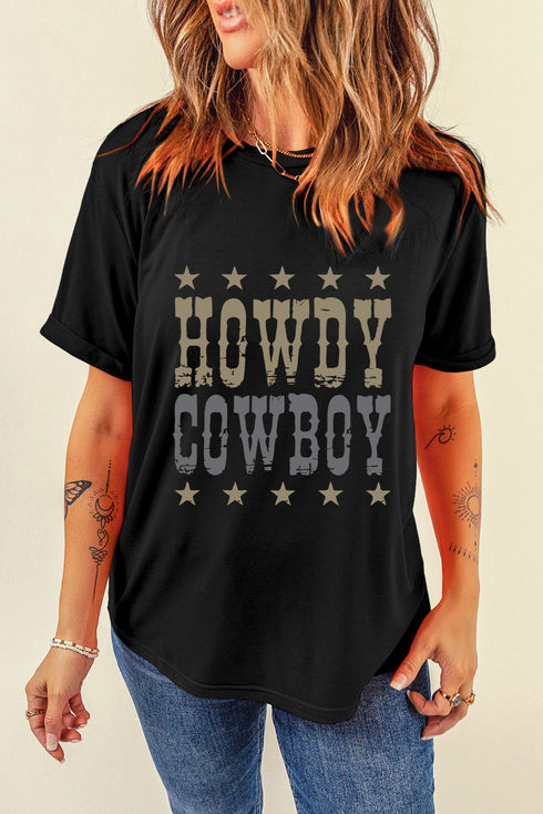 Western Star Lettering Graphic Print Loose Fit Tee