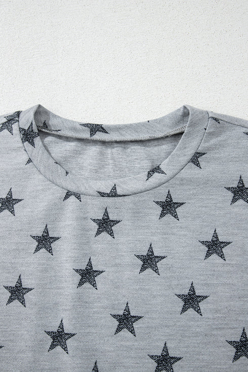 Western Star Pattern Tiered Ruffle Sleeve Crew Neck Shirt