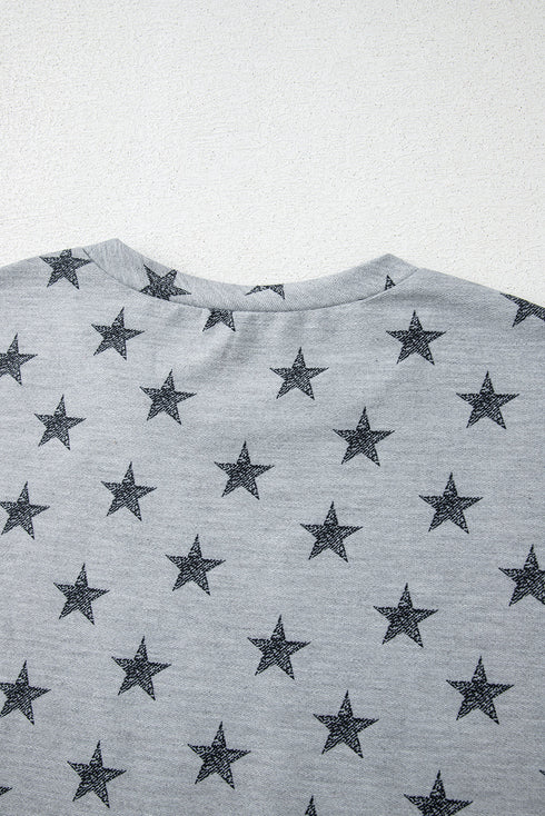Western Star Pattern Tiered Ruffle Sleeve Crew Neck Shirt