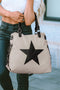 Western Star Print Cotton Blend Canvas Tote Bag